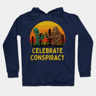 Celebrate Conspiracy: Bigfoot and Alien Drinking Beers Together Hoodie